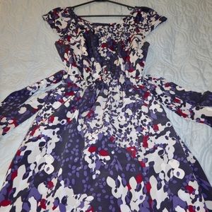 Print cap sleeve dress with pockets
